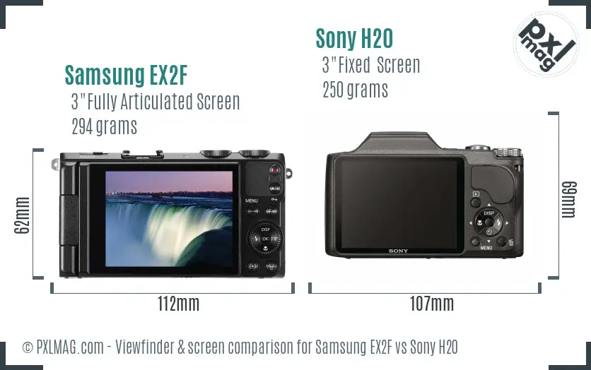 Samsung EX2F vs Sony H20 Screen and Viewfinder comparison