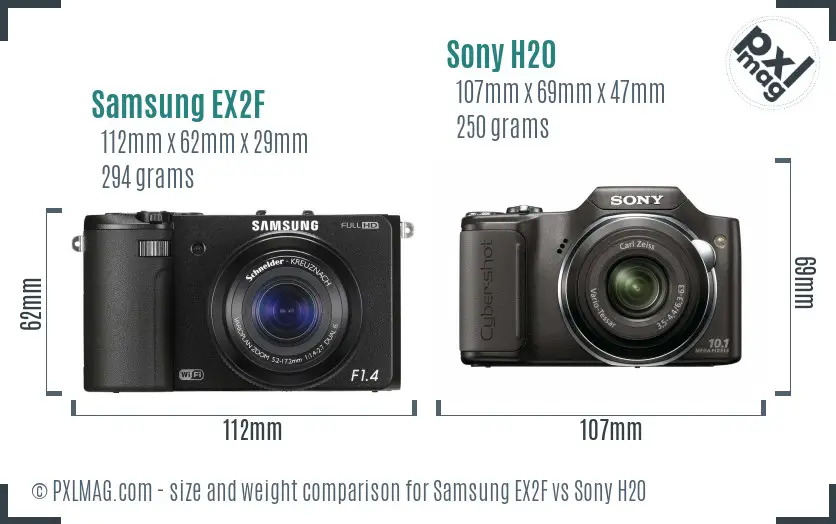 Samsung EX2F vs Sony H20 size comparison