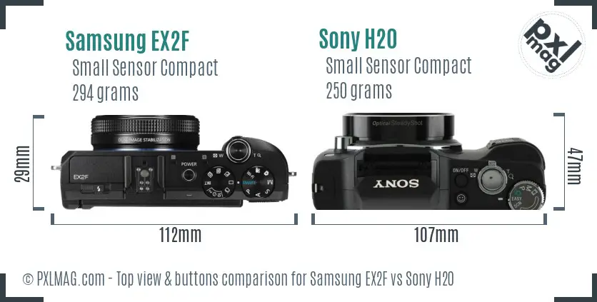 Samsung EX2F vs Sony H20 top view buttons comparison