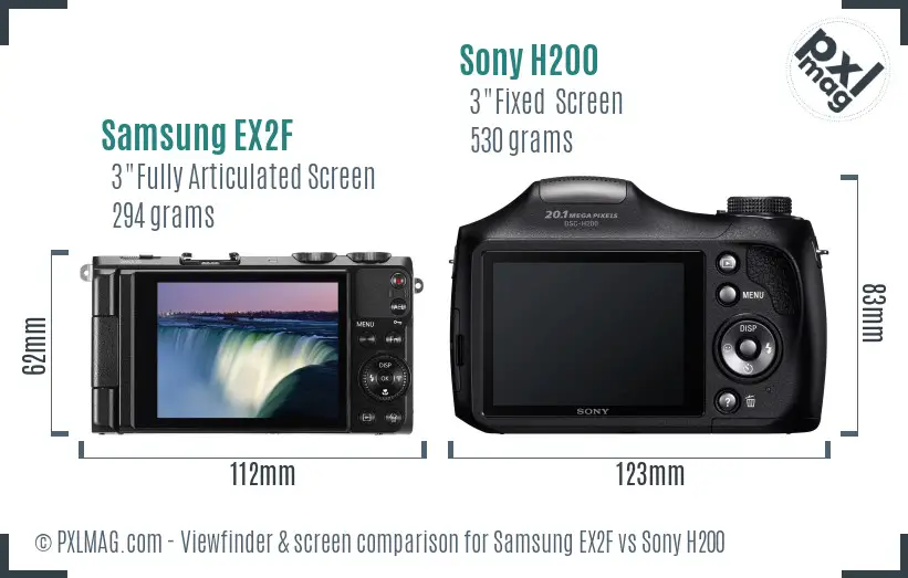 Samsung EX2F vs Sony H200 Screen and Viewfinder comparison