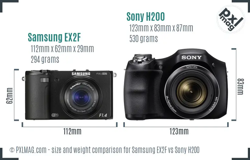 Samsung EX2F vs Sony H200 size comparison