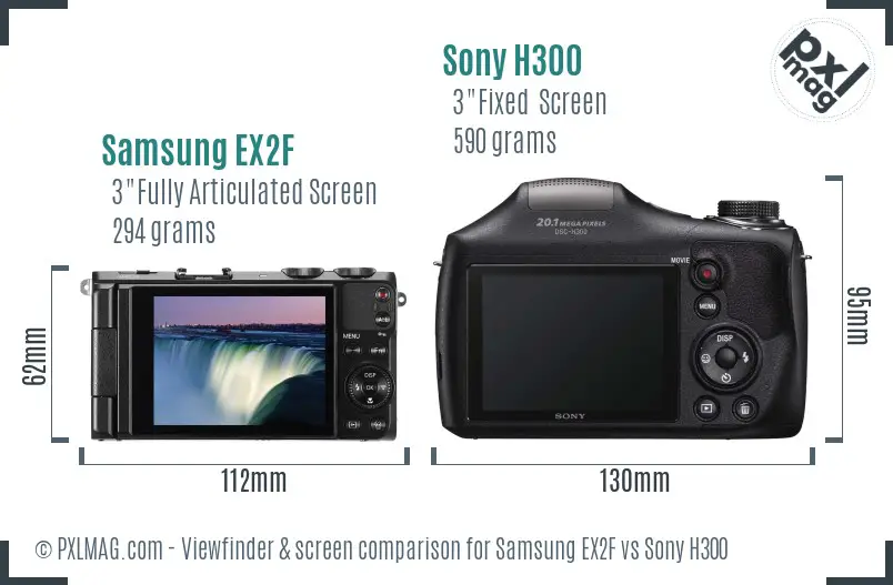 Samsung EX2F vs Sony H300 Screen and Viewfinder comparison