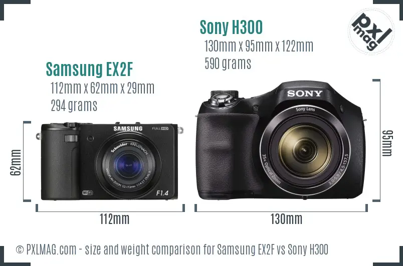 Samsung EX2F vs Sony H300 size comparison