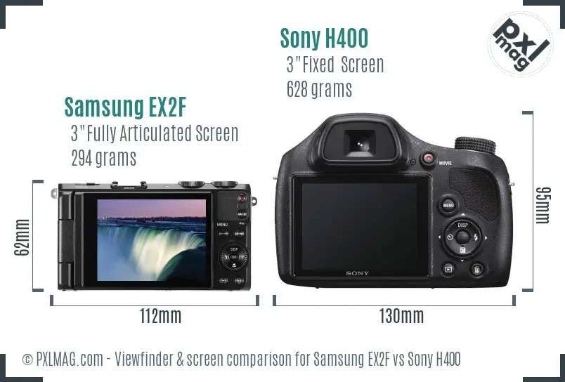 Samsung EX2F vs Sony H400 Screen and Viewfinder comparison