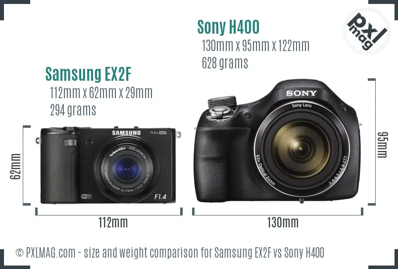 Samsung EX2F vs Sony H400 size comparison