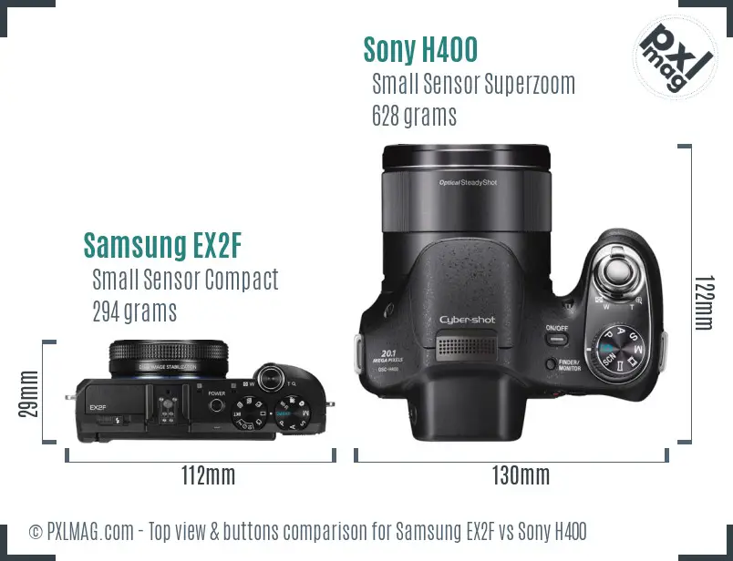 Samsung EX2F vs Sony H400 top view buttons comparison