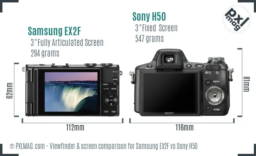 Samsung EX2F vs Sony H50 Screen and Viewfinder comparison