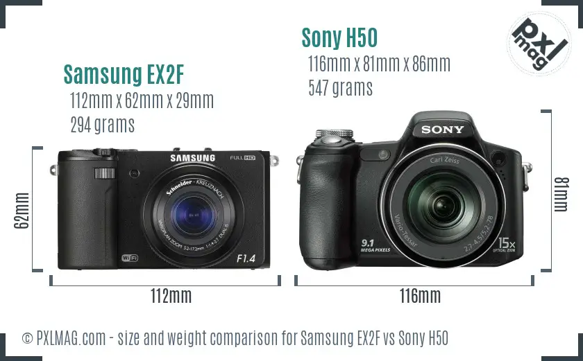 Samsung EX2F vs Sony H50 size comparison