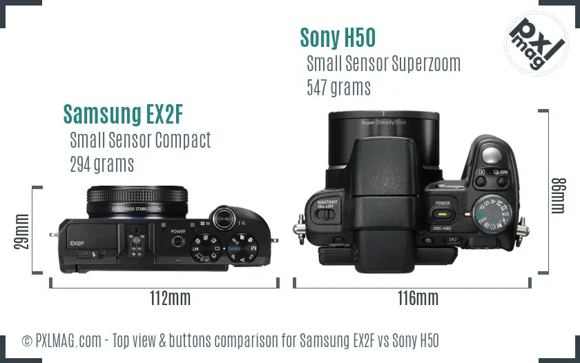 Samsung EX2F vs Sony H50 top view buttons comparison