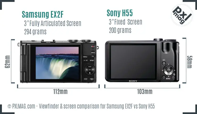 Samsung EX2F vs Sony H55 Screen and Viewfinder comparison