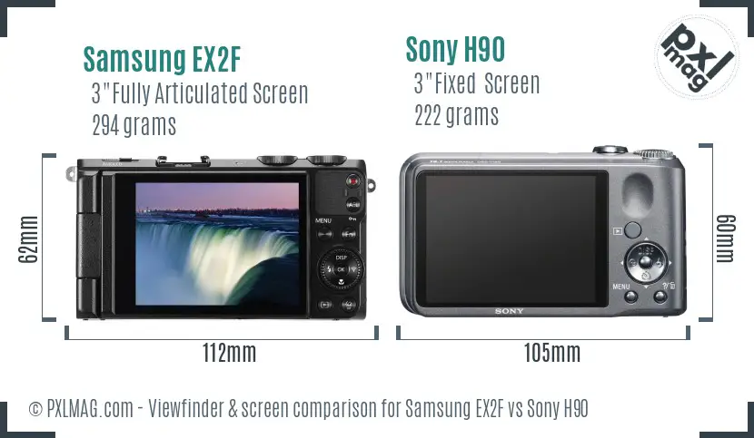 Samsung EX2F vs Sony H90 Screen and Viewfinder comparison