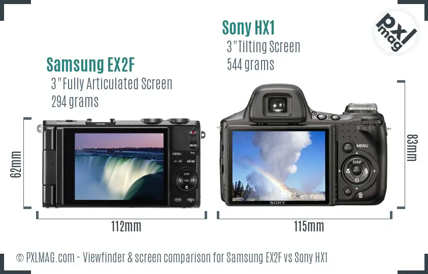 Samsung EX2F vs Sony HX1 Screen and Viewfinder comparison