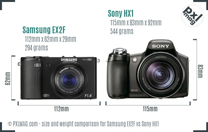 Samsung EX2F vs Sony HX1 size comparison