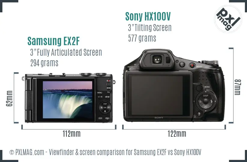 Samsung EX2F vs Sony HX100V Screen and Viewfinder comparison