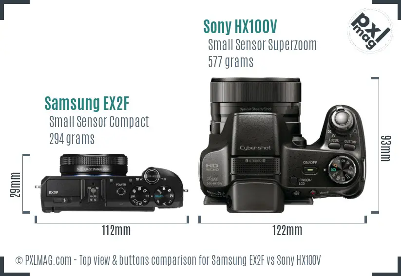 Samsung EX2F vs Sony HX100V top view buttons comparison