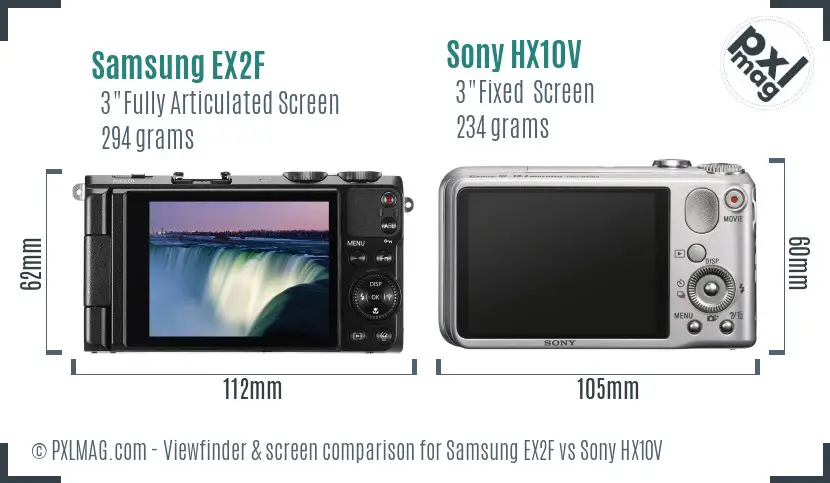 Samsung EX2F vs Sony HX10V Screen and Viewfinder comparison