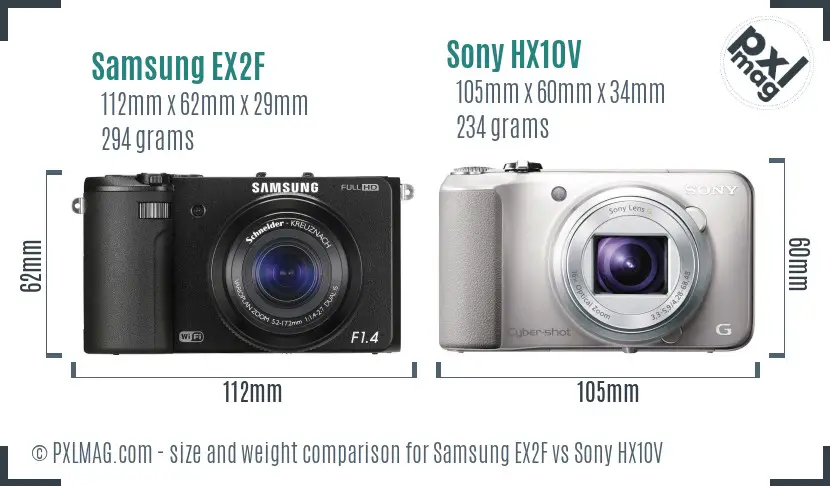 Samsung EX2F vs Sony HX10V size comparison