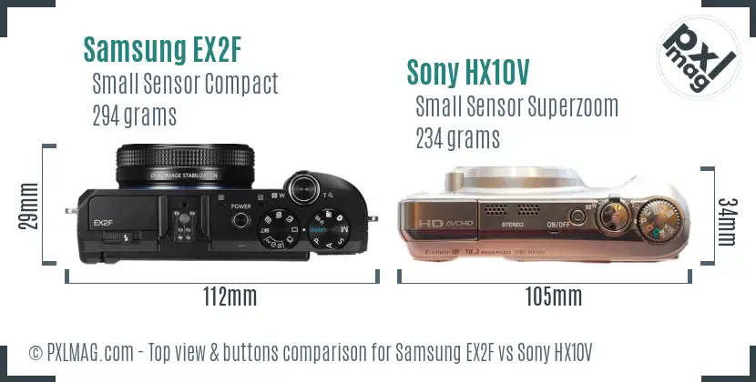 Samsung EX2F vs Sony HX10V top view buttons comparison