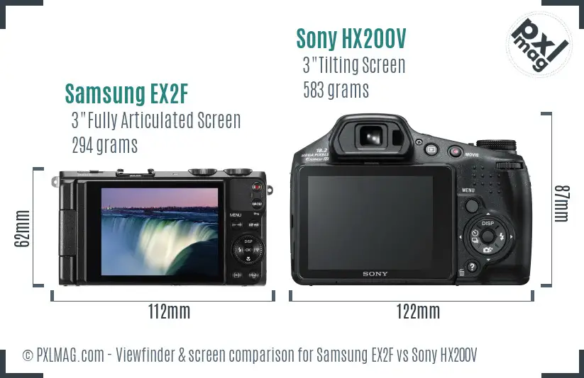 Samsung EX2F vs Sony HX200V Screen and Viewfinder comparison