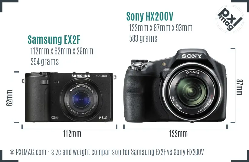 Samsung EX2F vs Sony HX200V size comparison