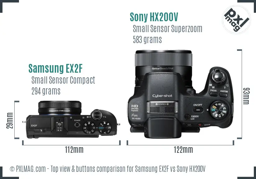 Samsung EX2F vs Sony HX200V top view buttons comparison