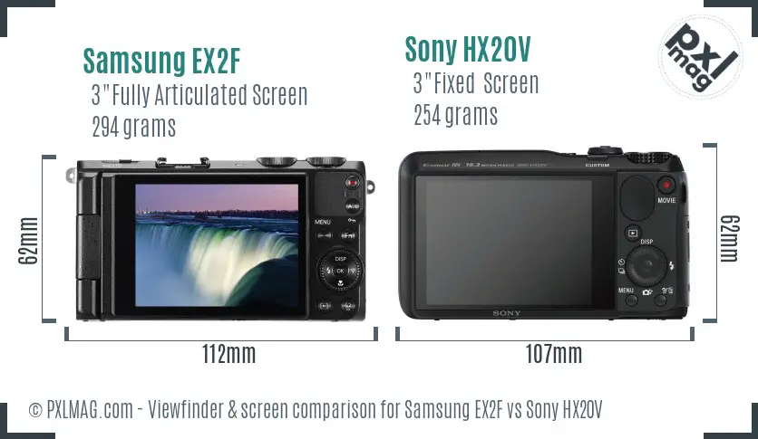 Samsung EX2F vs Sony HX20V Screen and Viewfinder comparison
