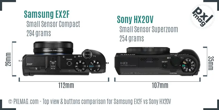 Samsung EX2F vs Sony HX20V top view buttons comparison