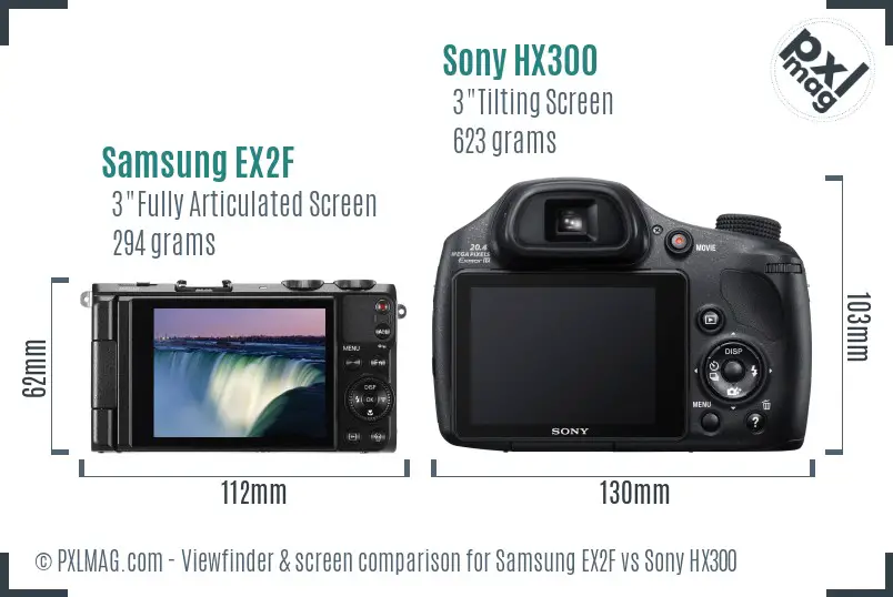 Samsung EX2F vs Sony HX300 Screen and Viewfinder comparison