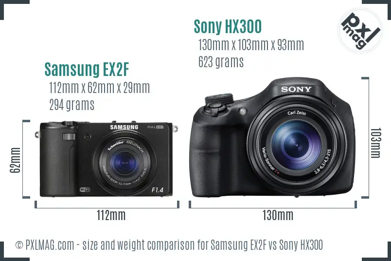 Samsung EX2F vs Sony HX300 size comparison