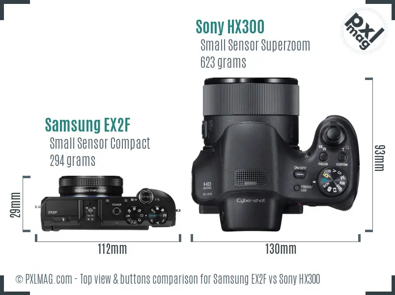 Samsung EX2F vs Sony HX300 top view buttons comparison