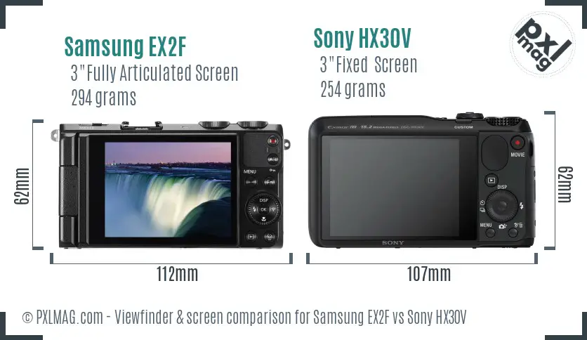 Samsung EX2F vs Sony HX30V Screen and Viewfinder comparison