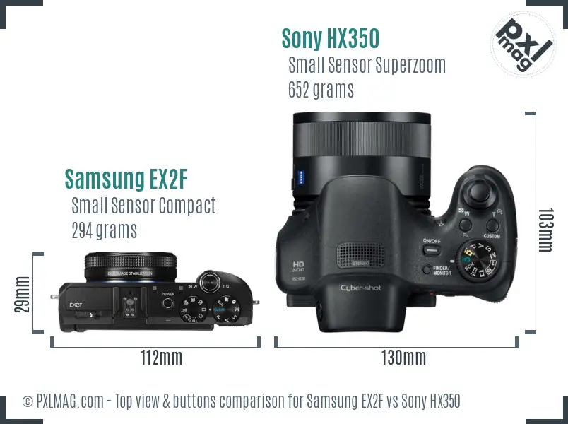 Samsung EX2F vs Sony HX350 top view buttons comparison Samsung EX2F vs Sony HX350 top view buttons comparison