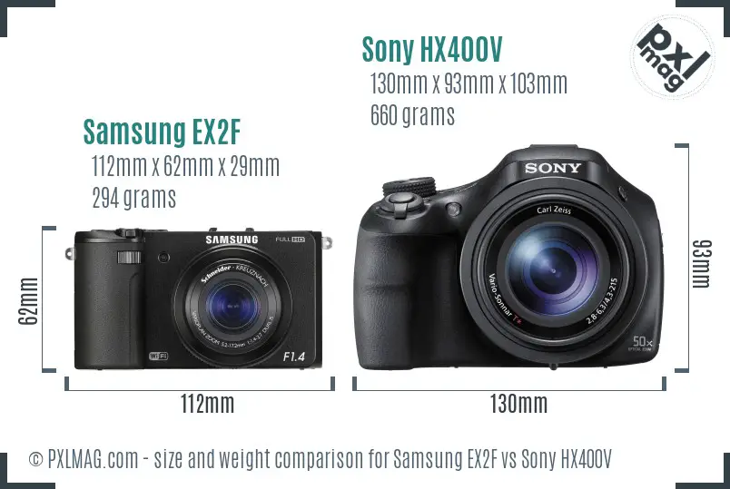 Samsung EX2F vs Sony HX400V size comparison