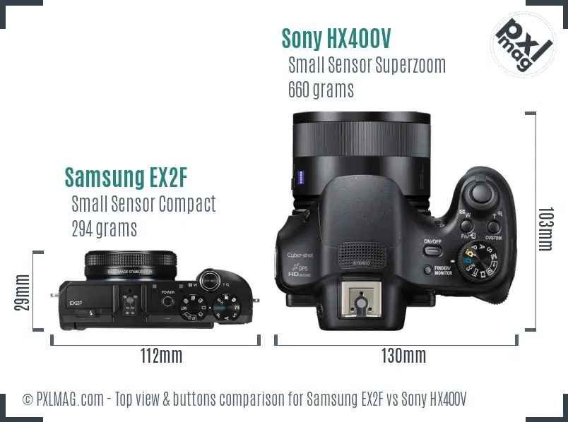 Samsung EX2F vs Sony HX400V top view buttons comparison