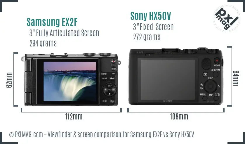 Samsung EX2F vs Sony HX50V Screen and Viewfinder comparison