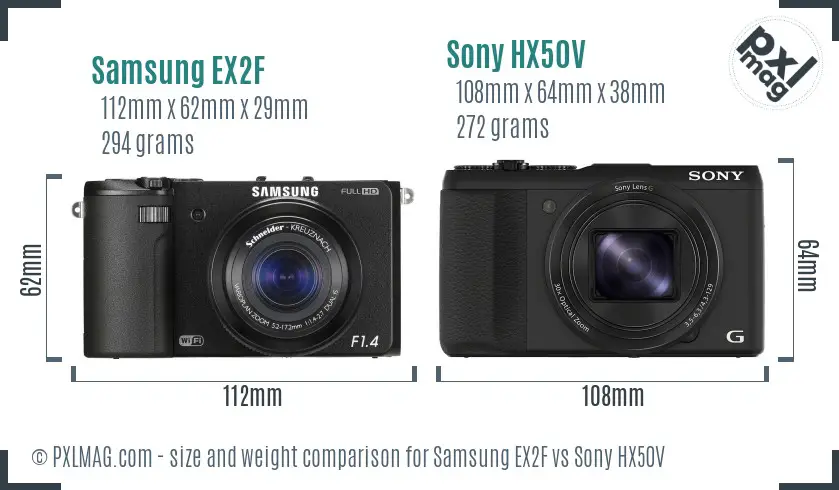 Samsung EX2F vs Sony HX50V size comparison