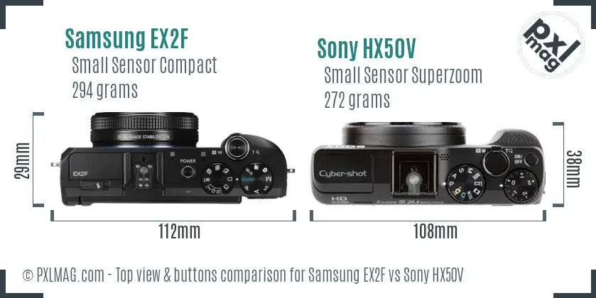 Samsung EX2F vs Sony HX50V top view buttons comparison