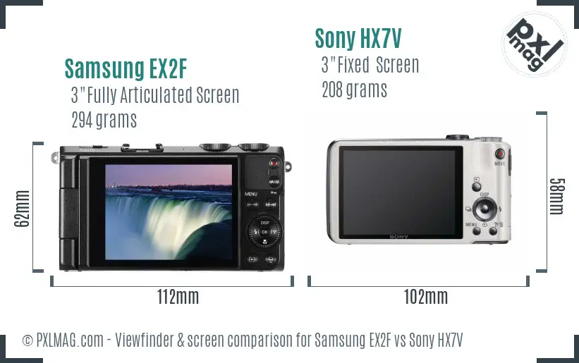 Samsung EX2F vs Sony HX7V Screen and Viewfinder comparison