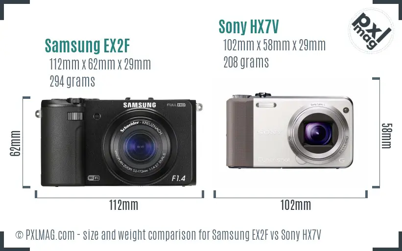 Samsung EX2F vs Sony HX7V size comparison