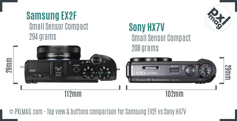Samsung EX2F vs Sony HX7V top view buttons comparison