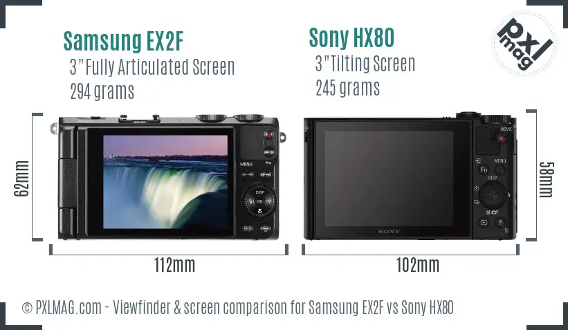 Samsung EX2F vs Sony HX80 Screen and Viewfinder comparison