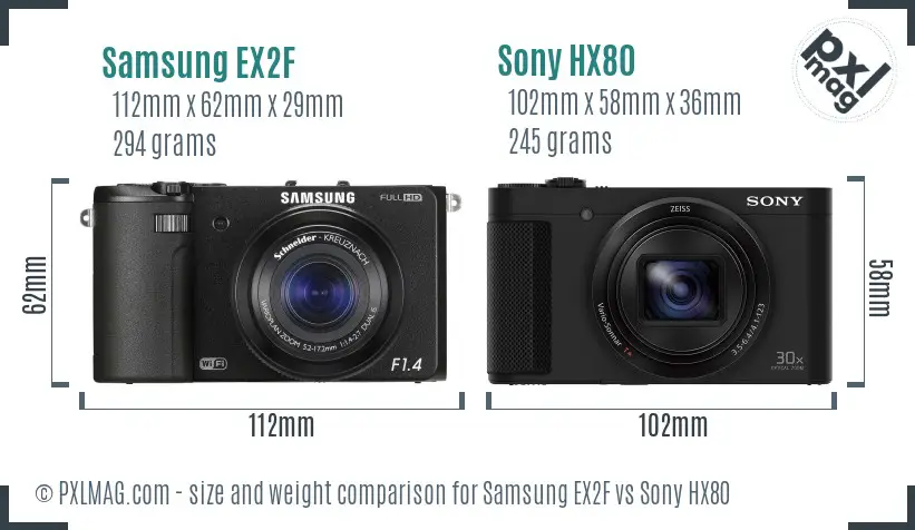 Samsung EX2F vs Sony HX80 size comparison