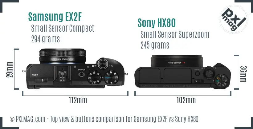 Samsung EX2F vs Sony HX80 top view buttons comparison