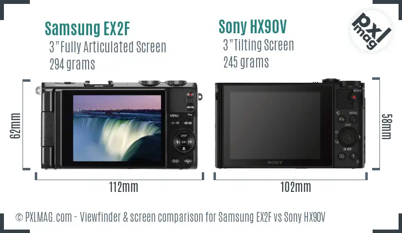 Samsung EX2F vs Sony HX90V Screen and Viewfinder comparison