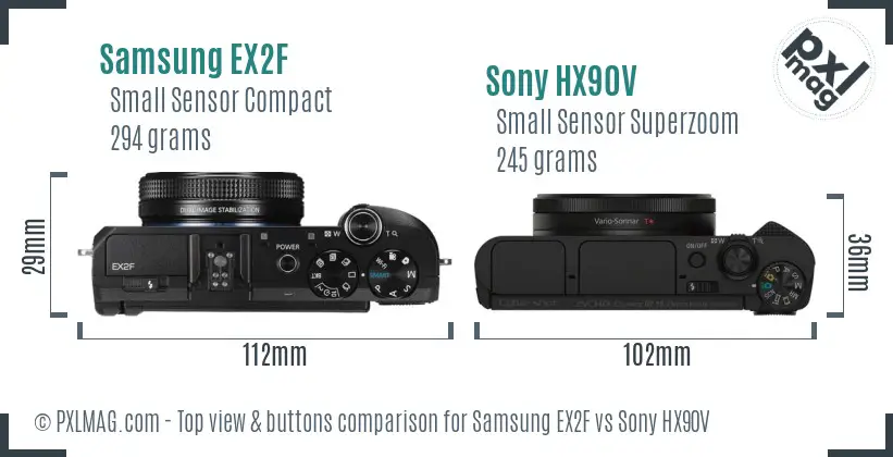 Samsung EX2F vs Sony HX90V top view buttons comparison