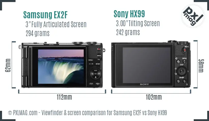 Samsung EX2F vs Sony HX99 Screen and Viewfinder comparison