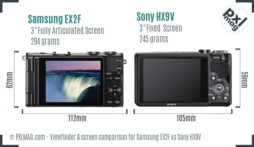 Samsung EX2F vs Sony HX9V Screen and Viewfinder comparison