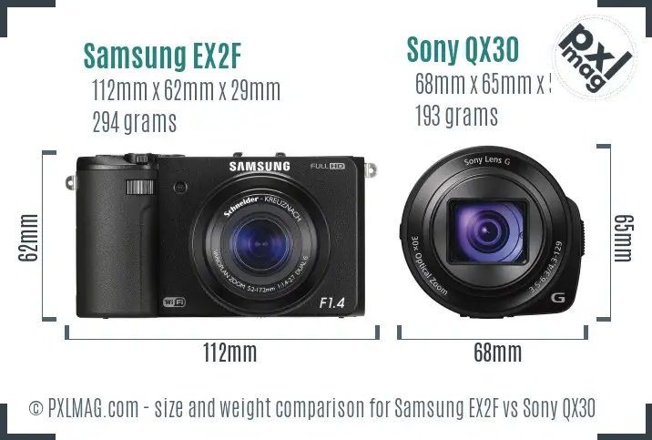 Samsung EX2F vs Sony QX30 size comparison Samsung EX2F vs Sony QX30 size comparison