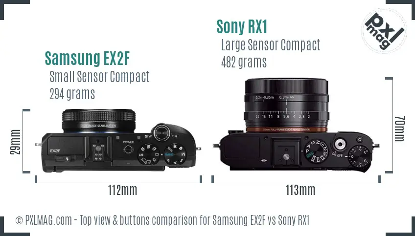 Samsung EX2F vs Sony RX1 top view buttons comparison