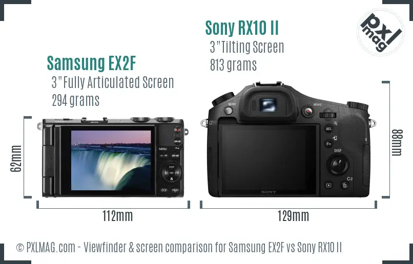 Samsung EX2F vs Sony RX10 II Screen and Viewfinder comparison